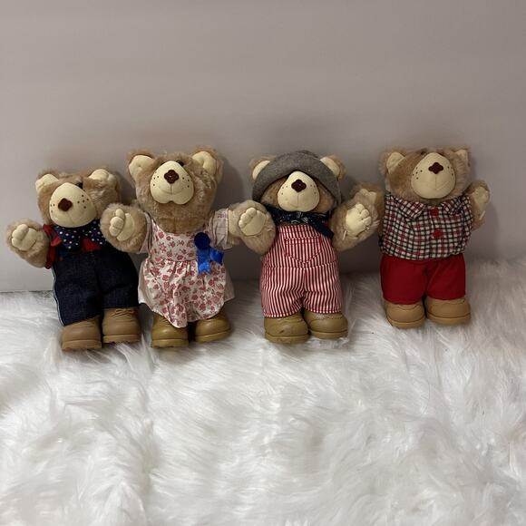 Vintage 1986 Wendys Furskins Collectible 7” Teddy Bear Plush Lot Of 4 Bears - Picture 1 of 11